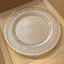 Hot Selling Wedding Decoration Gold Beaded Glass Charger Plate